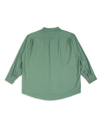 Gorsch Wide Silhouette Open Collar Shirt - Green Cotton Wool - Standard & Strange