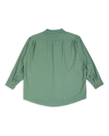 Gorsch Wide Silhouette Open Collar Shirt - Green Cotton Wool - Standard & Strange