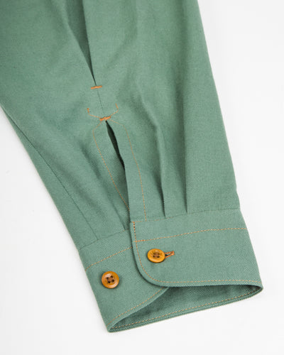 Gorsch Wide Silhouette Open Collar Shirt - Green Cotton Wool - Standard & Strange