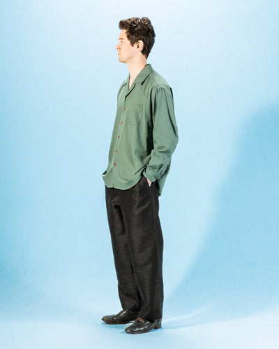 Gorsch Wide Silhouette Open Collar Shirt - Green Cotton Wool - Standard & Strange