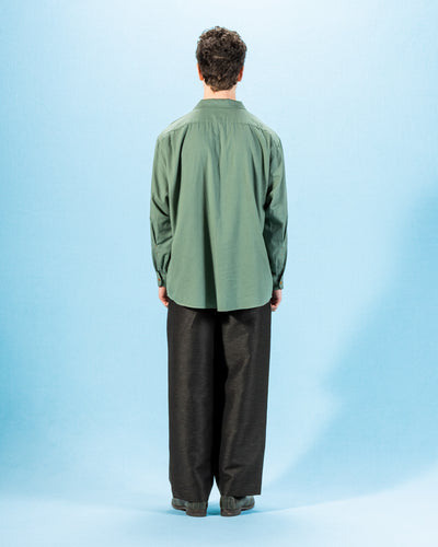 Gorsch Wide Silhouette Open Collar Shirt - Green Cotton Wool - Standard & Strange