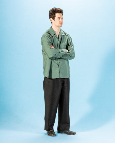 Gorsch Wide Silhouette Open Collar Shirt - Green Cotton Wool - Standard & Strange