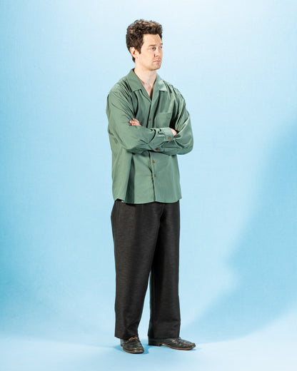 Gorsch Wide Silhouette Open Collar Shirt - Green Cotton Wool - Standard & Strange