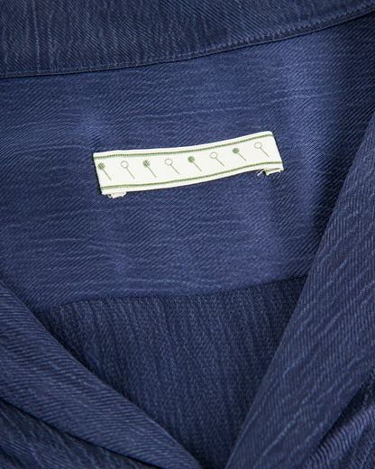 Gorsch Wide Silhouette Open Collar Shirt - Navy Satin Crinkle Cupra - Standard & Strange