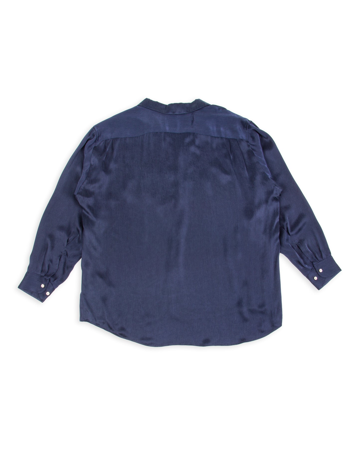 Wide Silhouette Open Collar Shirt - Navy Satin Crinkle Cupra