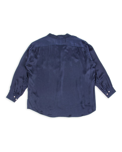 Gorsch Wide Silhouette Open Collar Shirt - Navy Satin Crinkle Cupra - Standard & Strange