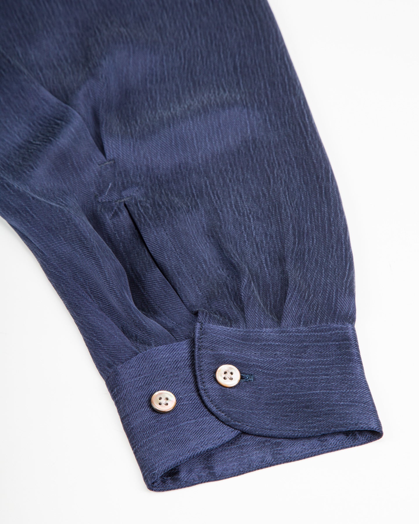 Gorsch Wide Silhouette Open Collar Shirt - Navy Satin Crinkle Cupra - Standard & Strange