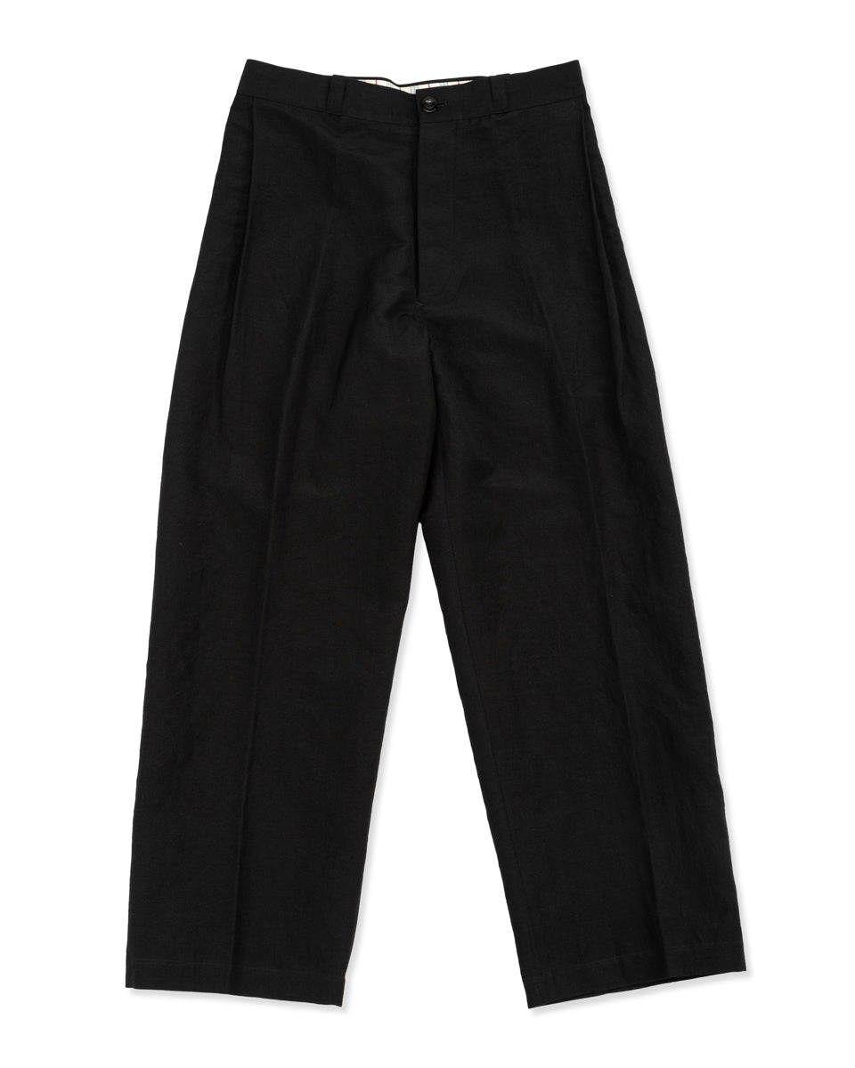 Wool Linen Side Tack Trousers - Black