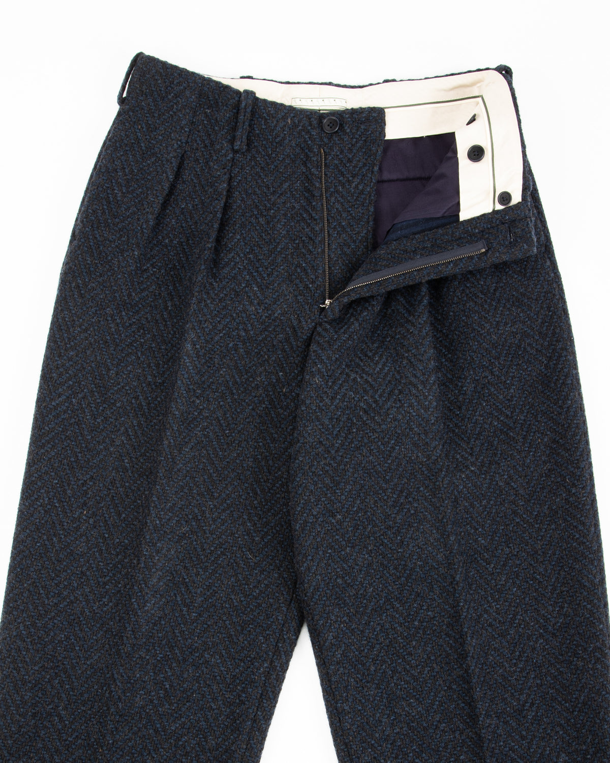 Gorsch Wool Two Tuck Trousers - Navy Dynamic Herringbone - Standard & Strange