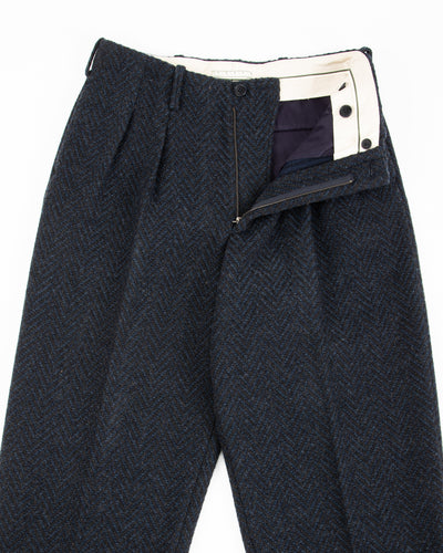 Gorsch Wool Two Tuck Trousers - Navy Dynamic Herringbone - Standard & Strange