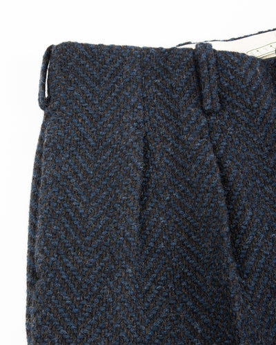 Gorsch Wool Two Tuck Trousers - Navy Dynamic Herringbone - Standard & Strange
