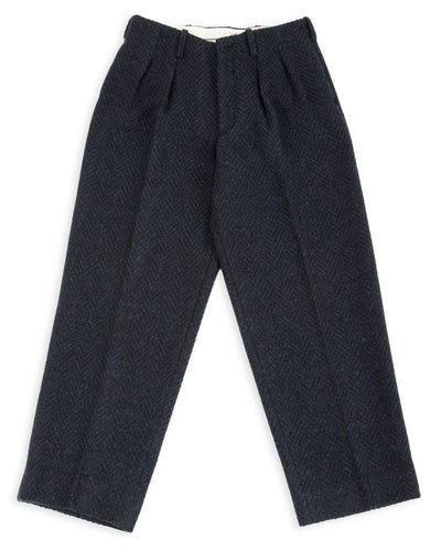Gorsch Wool Two Tuck Trousers - Navy Dynamic Herringbone - Standard & Strange