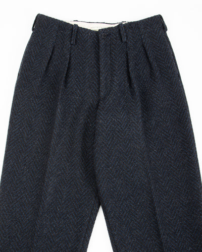 Gorsch Wool Two Tuck Trousers - Navy Dynamic Herringbone - Standard & Strange