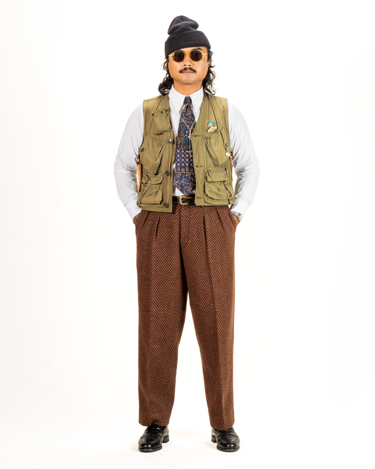 Gorsch Wool Two Tuck Trousers - Terracotta Dynamic Herringbone - Standard & Strange