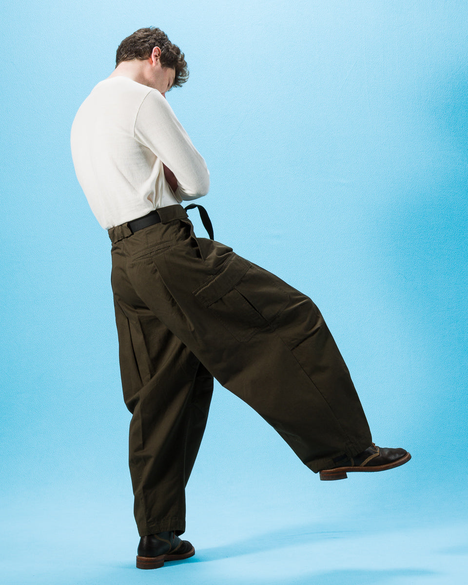 Hansen Benny Super Wide Balloon Trouser - Olive Drill - Standard & Strange