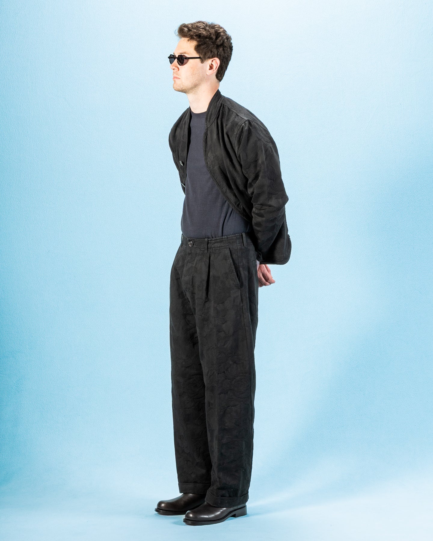 Hansen Bobby Wide Pleated Trousers - Black Flowers - Standard & Strange