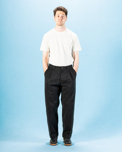 Hansen Bobby Wide Pleated Trousers - Black Gabardine - Standard & Strange