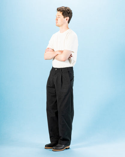 Hansen Bobby Wide Pleated Trousers - Black Gabardine - Standard & Strange