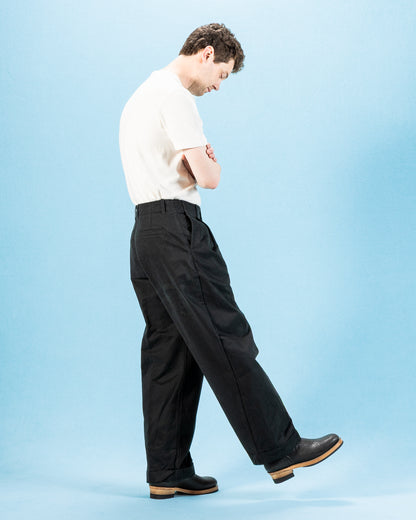 Hansen Bobby Wide Pleated Trousers - Black Gabardine - Standard & Strange