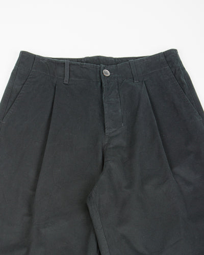 Hansen Bobby Wide Pleated Trousers - Black Gabardine - Standard & Strange