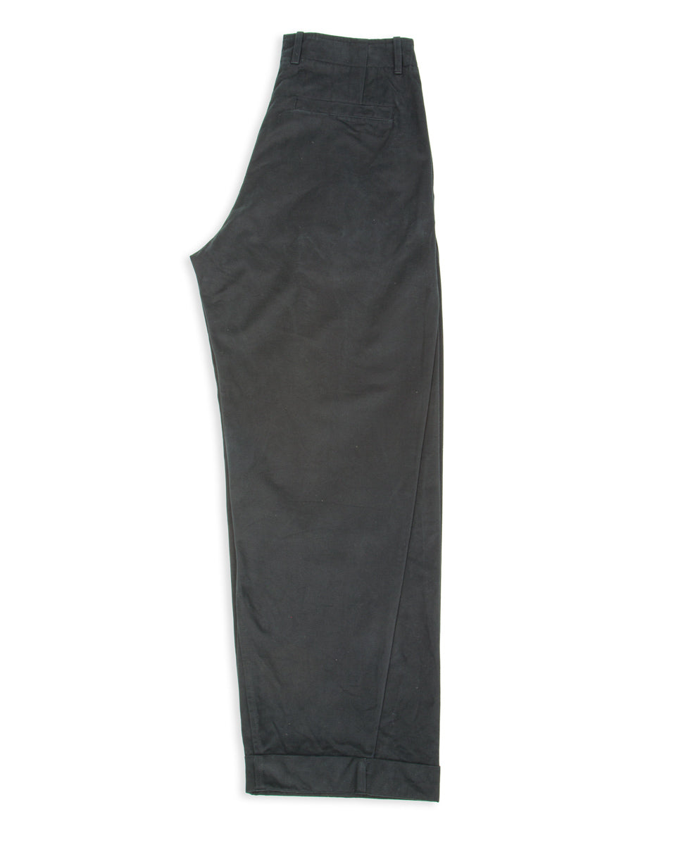 Hansen Bobby Wide Pleated Trousers - Black Gabardine - Standard & Strange