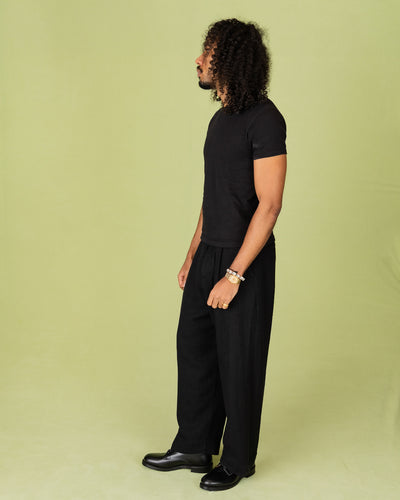 Hansen Bobby Wide Pleated Trousers - Black Gauze - Standard & Strange