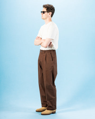 Hansen Bobby Wide Pleated Trousers - Chestnut Gabardine - Standard & Strange
