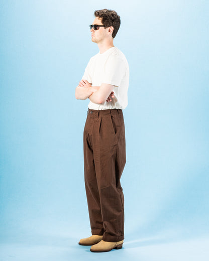 Hansen Bobby Wide Pleated Trousers - Chestnut Gabardine - Standard & Strange