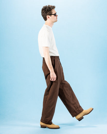 Hansen Bobby Wide Pleated Trousers - Chestnut Gabardine - Standard & Strange