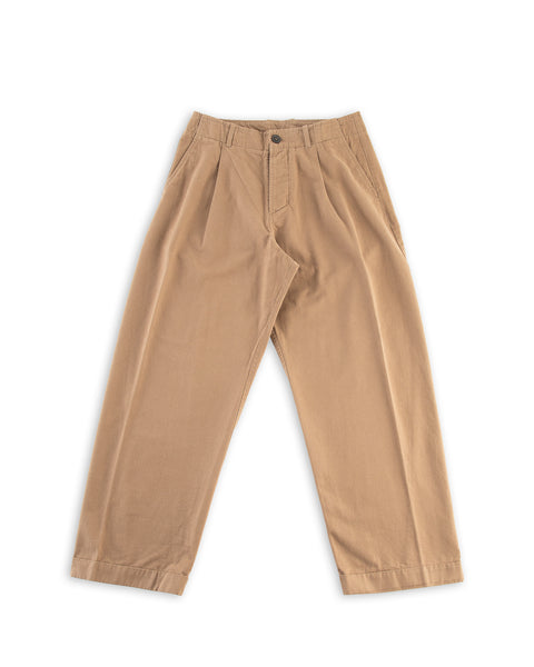 Hansen Bobby Wide Pleated Trousers - Beige Brushed Cotton Drill - Standard & Strange