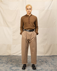 Hansen Bobby Wide Pleated Trousers - Beige Brushed Cotton Drill - Standard & Strange