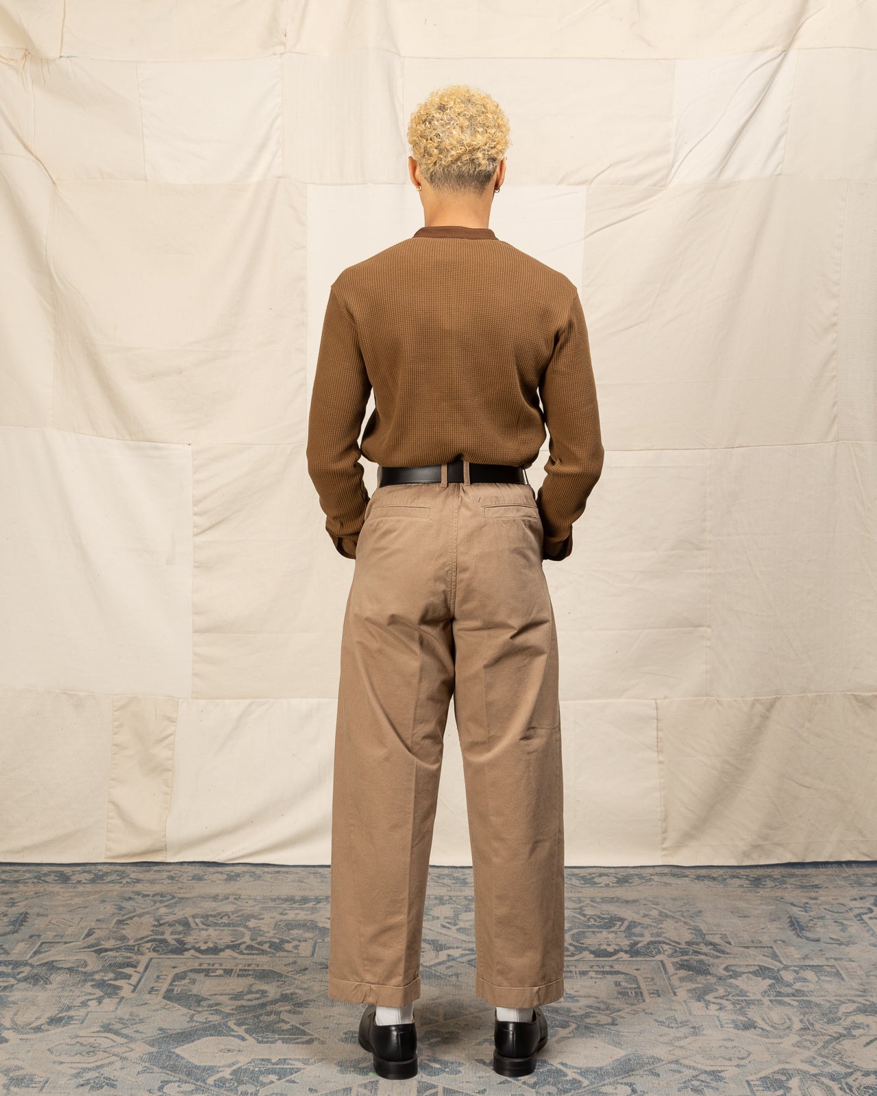 Hansen Bobby Wide Pleated Trousers - Beige Brushed Cotton Drill - Standard & Strange