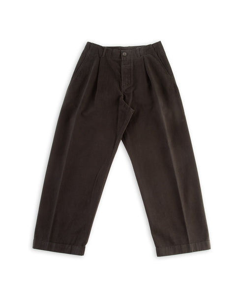 Hansen Bobby Wide Pleated Trousers - Black Brushed Cotton Drill - Standard & Strange