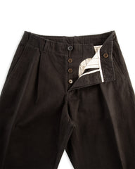 Hansen Bobby Wide Pleated Trousers - Black Brushed Cotton Drill - Standard & Strange