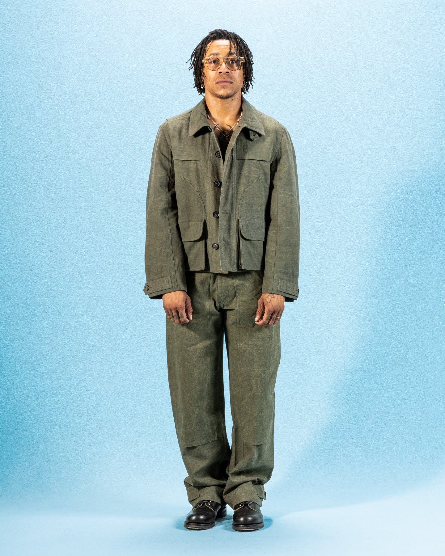 Cropped Utility Jacket - Forest Green Crackle Enzyme Canvas