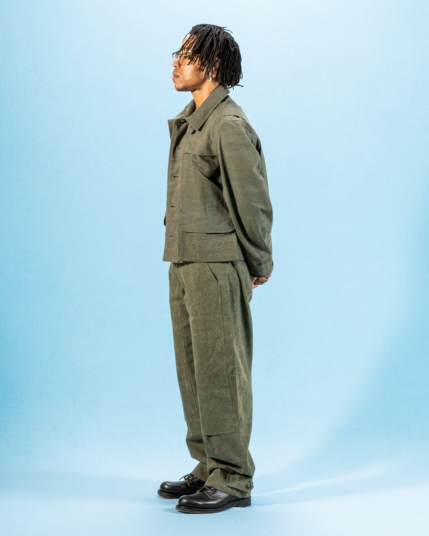 Cropped Utility Jacket - Forest Green Crackle Enzyme Canvas