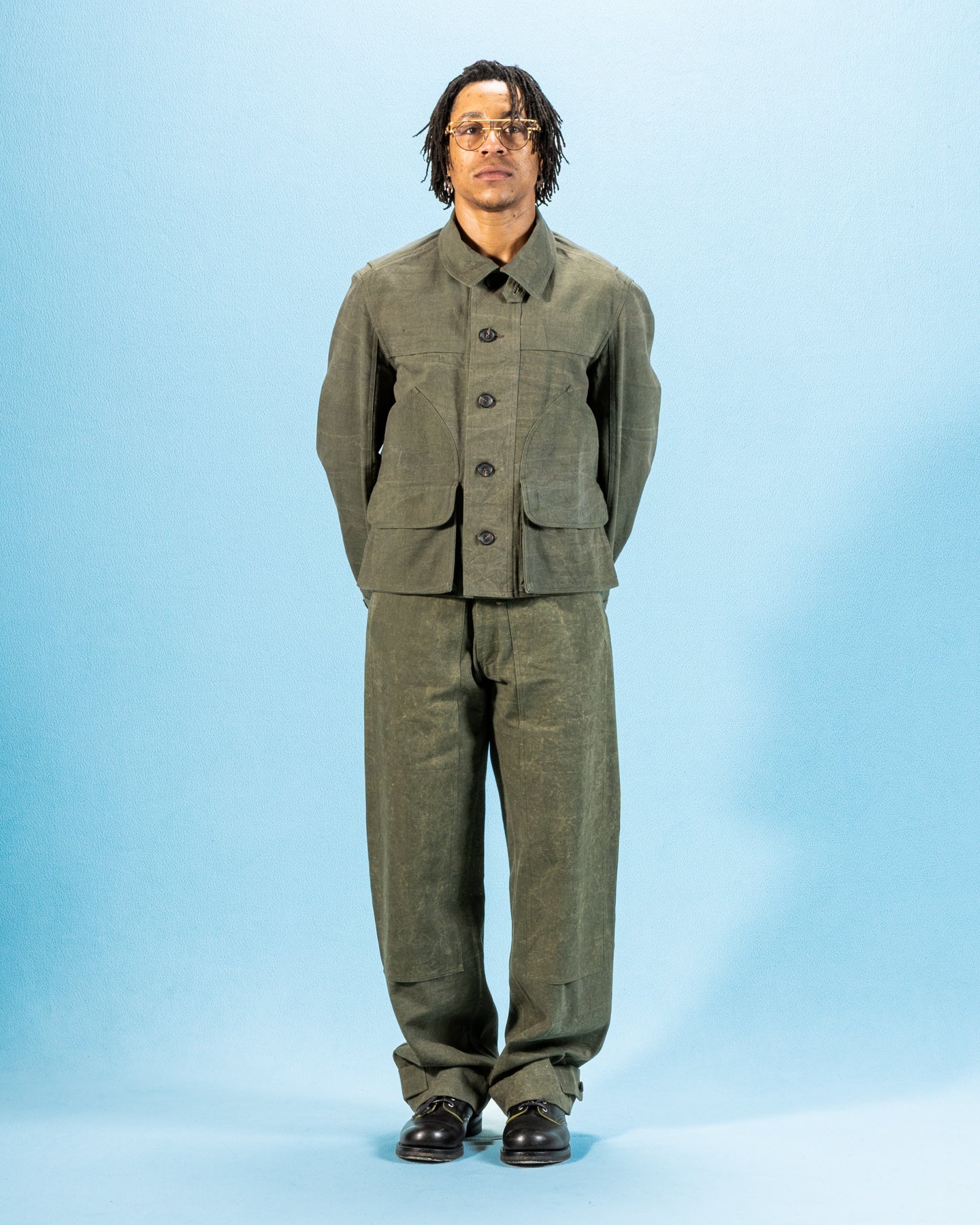 Cropped Utility Jacket - Forest Green Crackle Enzyme Canvas