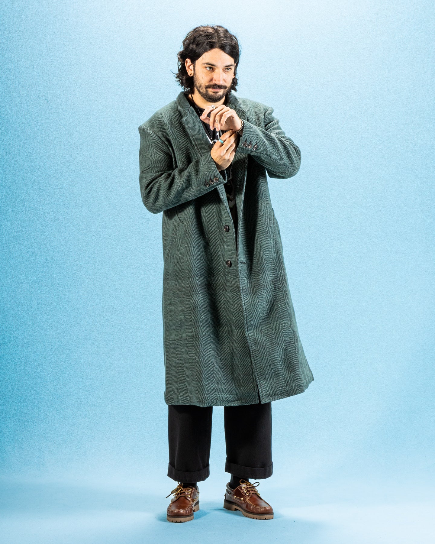 アクレントaclent Eyelet volume yoke coat George Coat - Handspun Midnight Teal/Iron Black HB – Standard