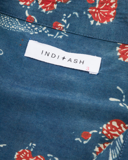 Indi + Ash Lake Camp Shirt - Silk/Cotton Indigo/Madder Roving Koi Print - Standard & Strange