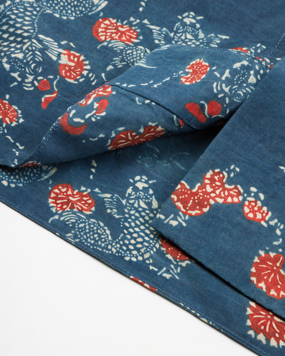 Indi + Ash Lake Camp Shirt - Silk/Cotton Indigo/Madder Roving Koi Print - Standard & Strange