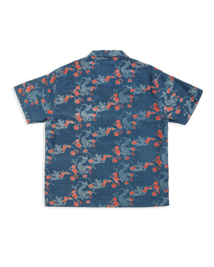 Indi + Ash Lake Camp Shirt - Silk/Cotton Indigo/Madder Roving Koi Print - Standard & Strange