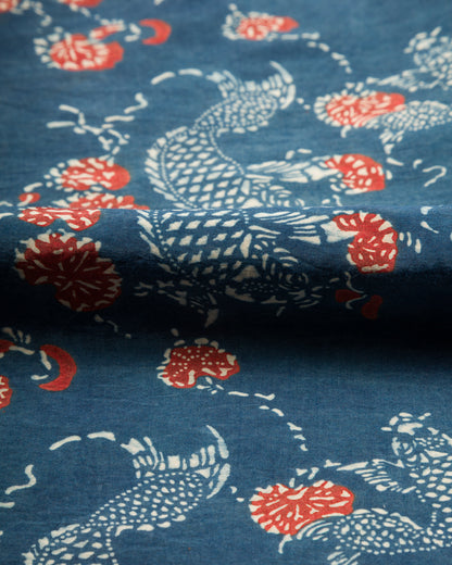 Indi + Ash Lake Camp Shirt - Silk/Cotton Indigo/Madder Roving Koi Print - Standard & Strange