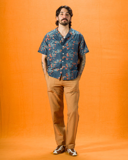 Indi + Ash Lake Camp Shirt - Silk/Cotton Indigo/Madder Roving Koi Print - Standard & Strange