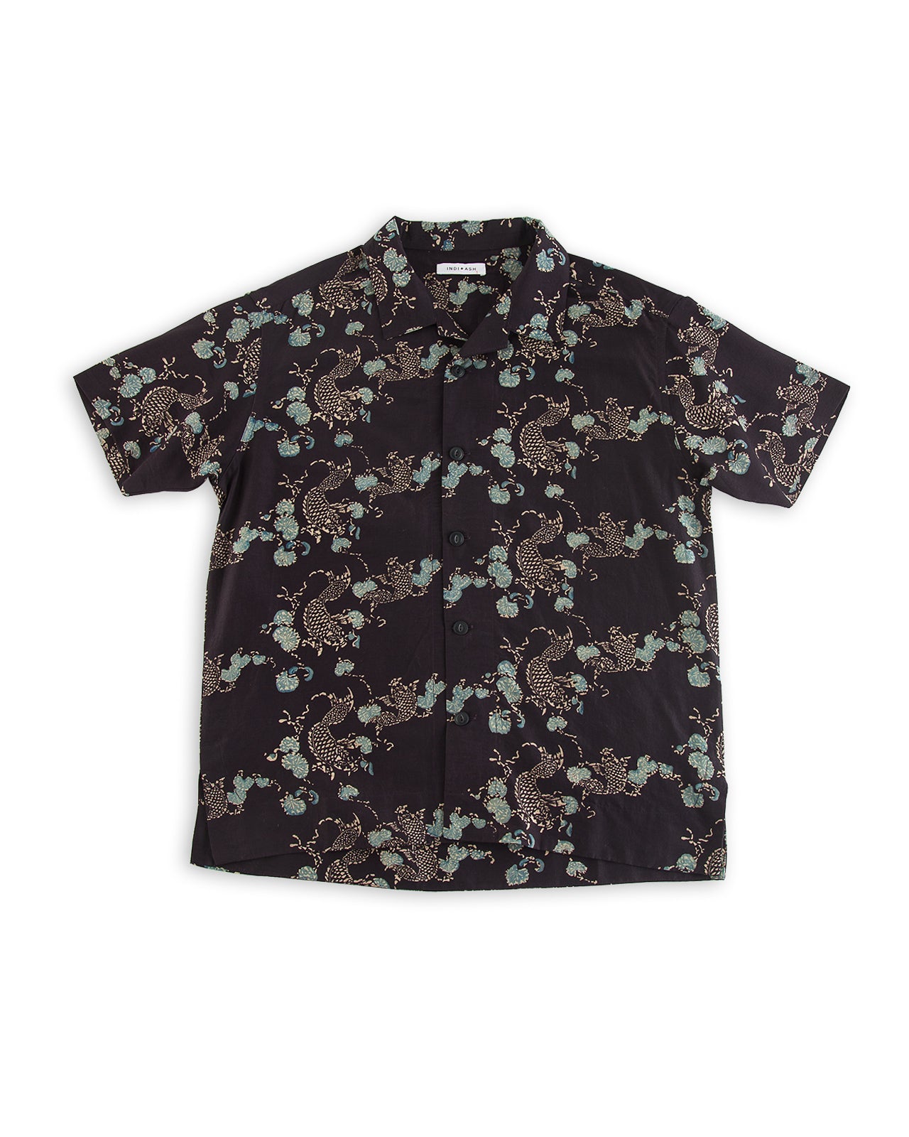 Indi + Ash Lake Camp Shirt - Silk/Cotton Iron Black Roving Koi Print - Standard & Strange