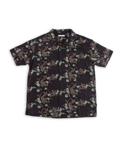Indi + Ash Lake Camp Shirt - Silk/Cotton Iron Black Roving Koi Print - Standard & Strange