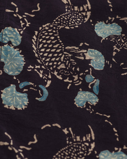 Indi + Ash Lake Camp Shirt - Silk/Cotton Iron Black Roving Koi Print - Standard & Strange