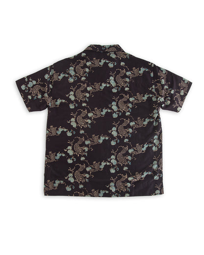Indi + Ash Lake Camp Shirt - Silk/Cotton Iron Black Roving Koi Print - Standard & Strange