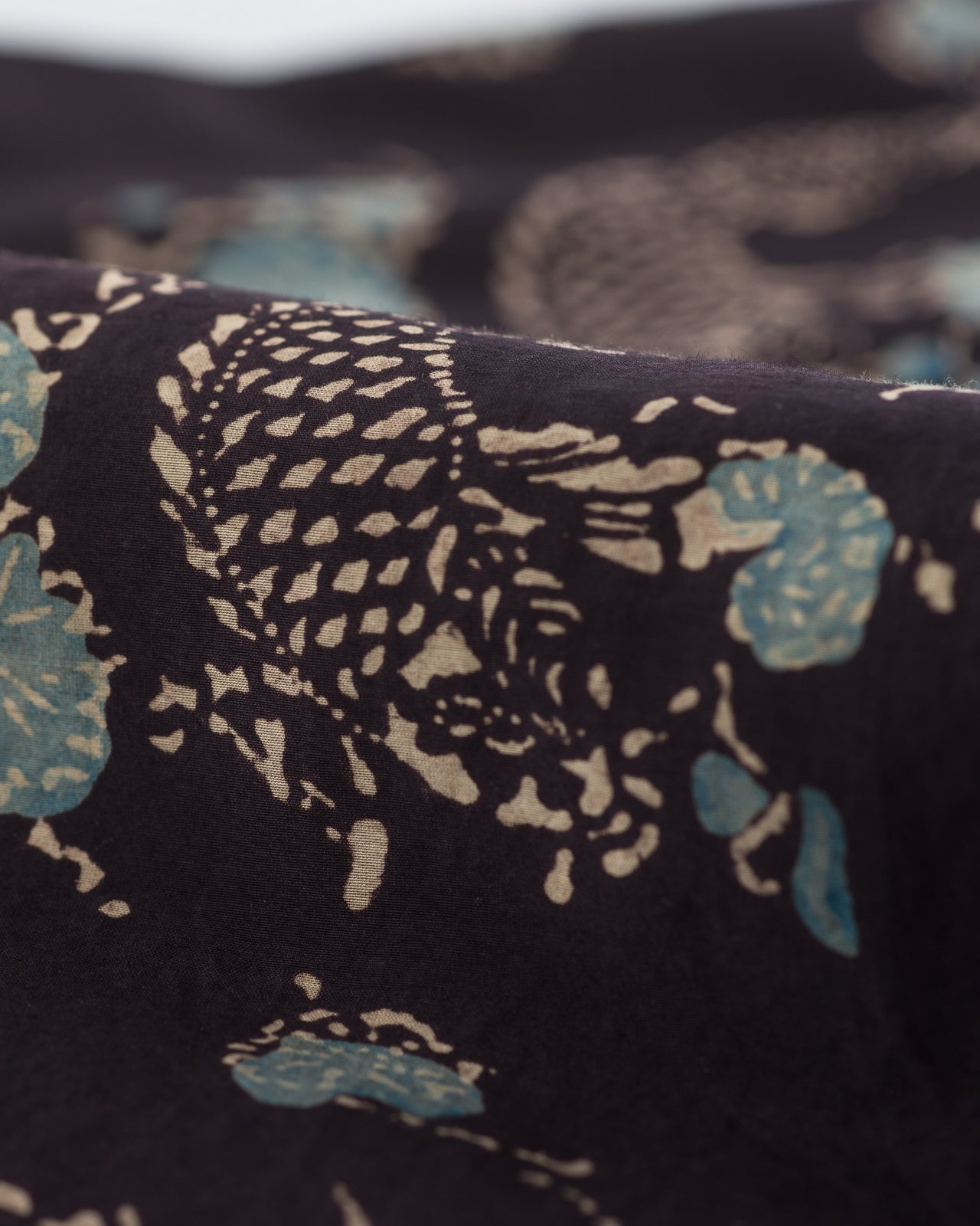 Indi + Ash Lake Camp Shirt - Silk/Cotton Iron Black Roving Koi Print - Standard & Strange