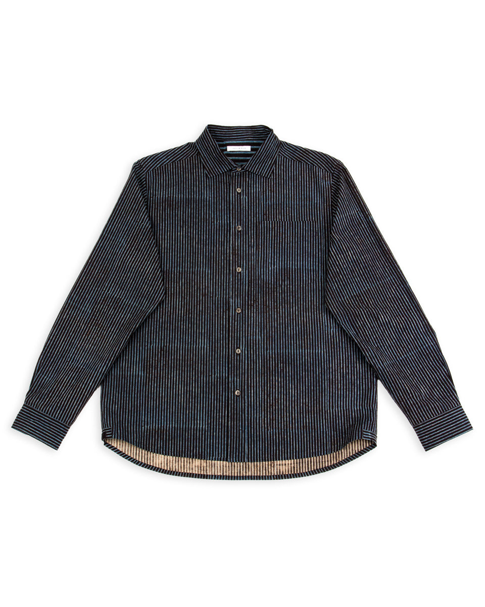 Indi + Ash Matty L/S Shirt - Indigo/Iron Cotton Block Print Stripe - Standard & Strange