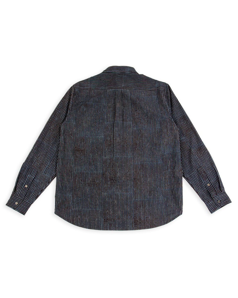 Matty L/S Shirt - Indigo/Iron Cotton Block Print Stripe – Standard
